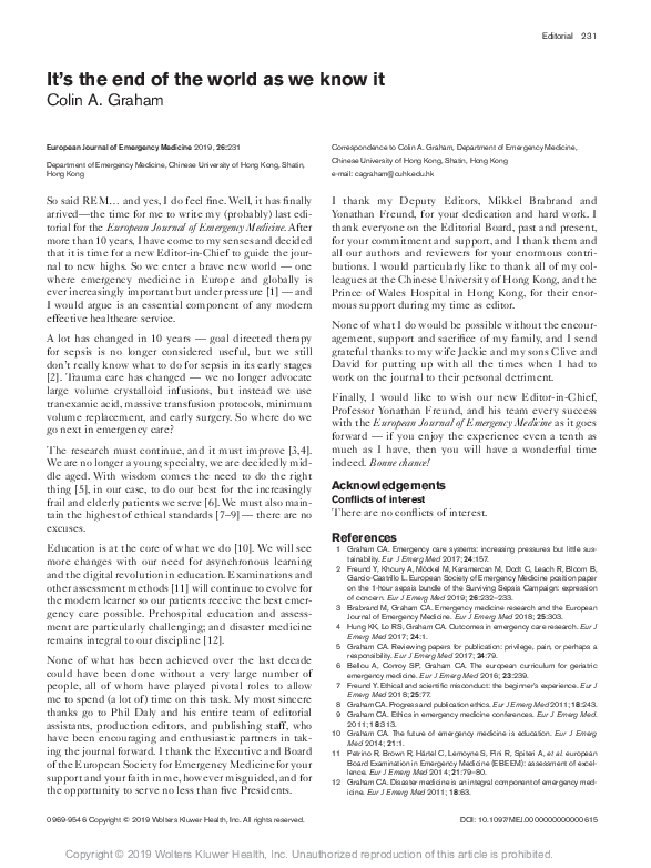 (PDF) It's the end of the world as we know it