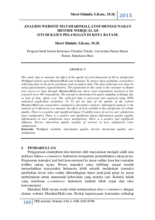 (PDF) Analisis Website mataharimall.com Menggunakan Metode WEBQUAL 4.0 ...