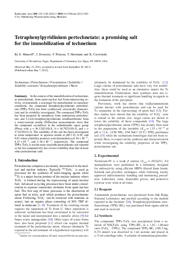 (PDF) Tetraphenylpyridinium pertechnetate: a promising salt for the ...