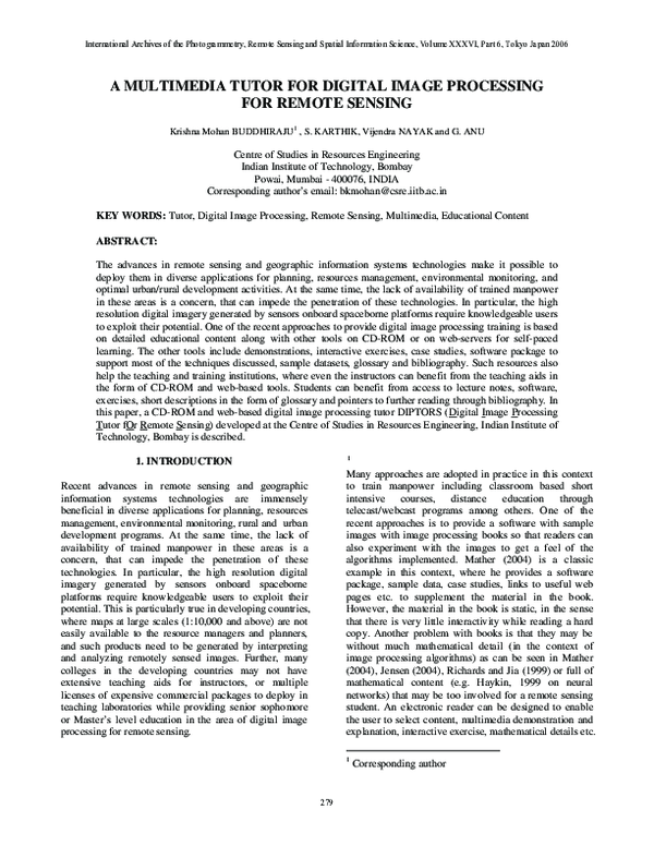 (PDF) A Multimedia Tutor for Digital Image Processing for Remote Sensing