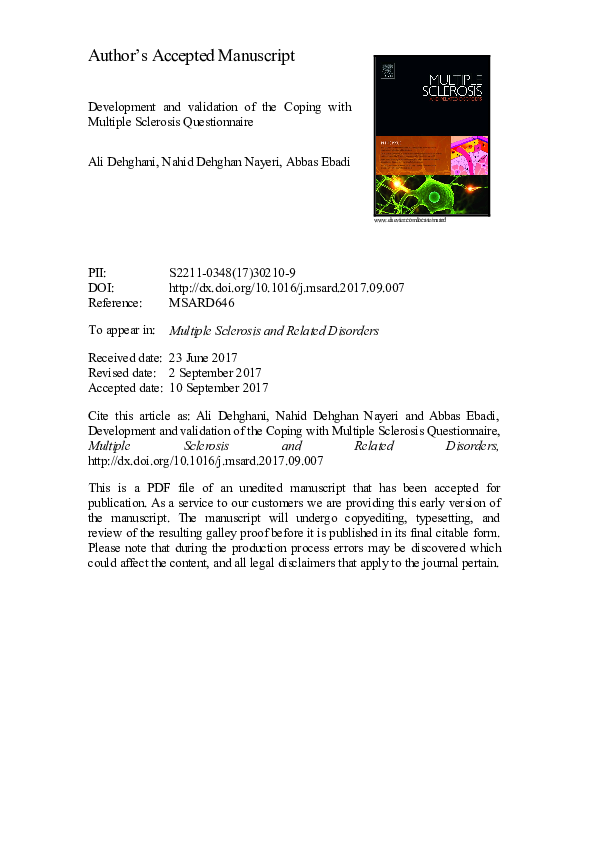 (PDF) Development and validation of the coping with multiple sclerosis ...