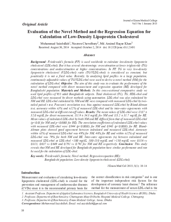 (PDF) Evaluation of the Novel Method and the Regression Equation for ...