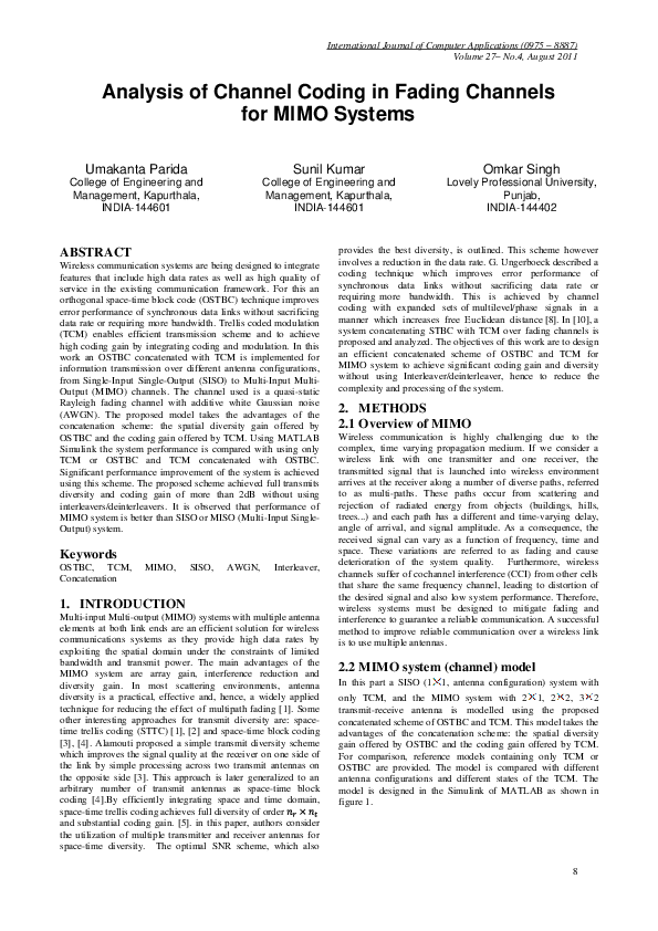 (PDF) Analysis of Channel Coding in Fading Channels for MIMO Systems