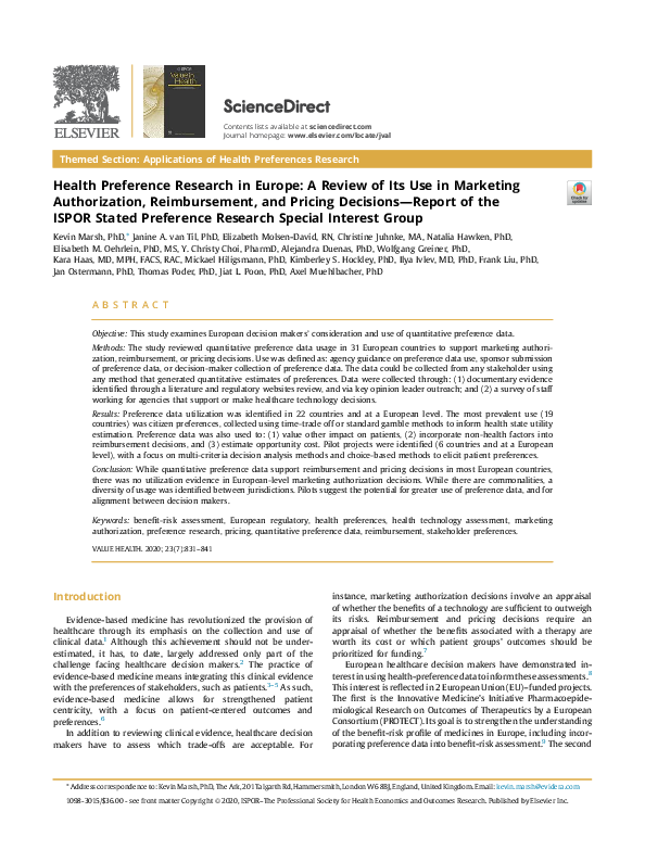 (PDF) Health Preference Research in Europe: A Review of Its Use in ...