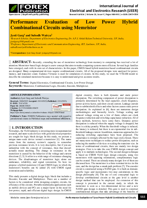 (PDF) Performance Evaluation of Low Power Hybrid Combinational Circuits ...