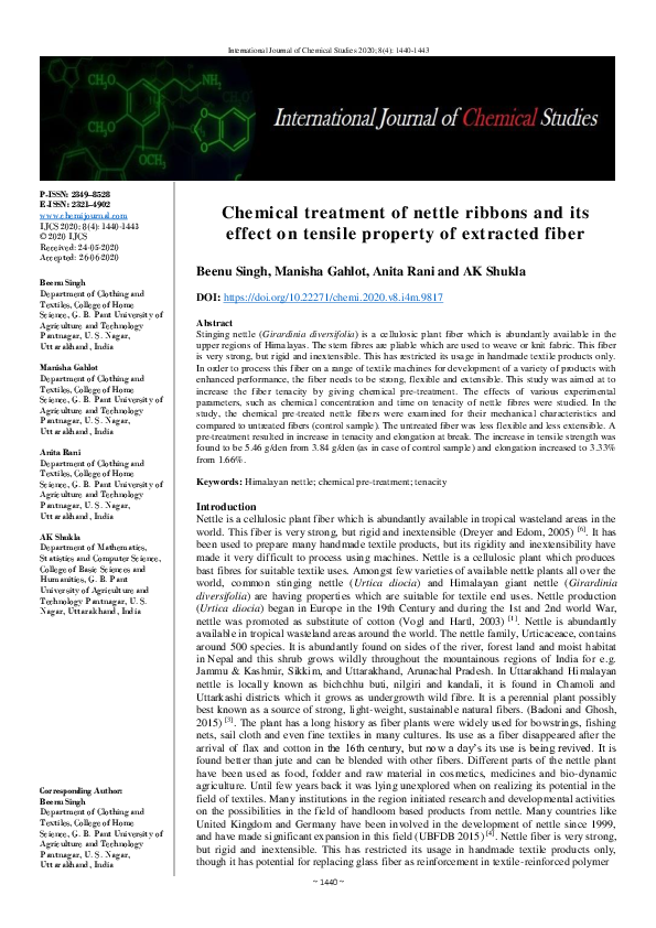 (PDF) Chemical treatment of nettle ribbons and its effect on tensile ...
