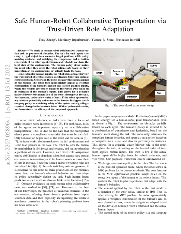 (PDF) Safe Human-Robot Collaborative Transportation via Trust-Driven ...