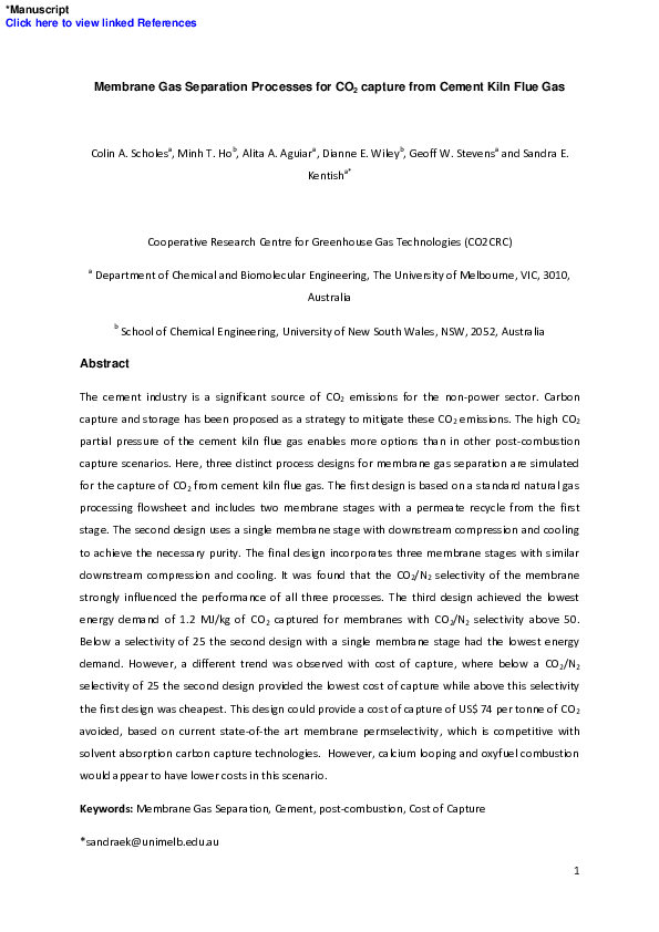 (PDF) Membrane gas separation processes for CO2 capture from cement ...