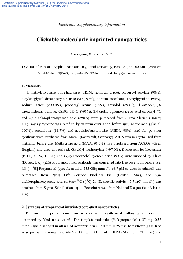 (PDF) Clickable molecularly imprinted nanoparticles