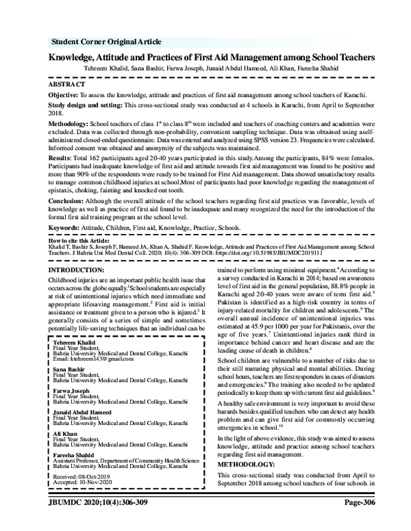 (PDF) Knowledge, Attitude and Practices of First Aid Management among ...