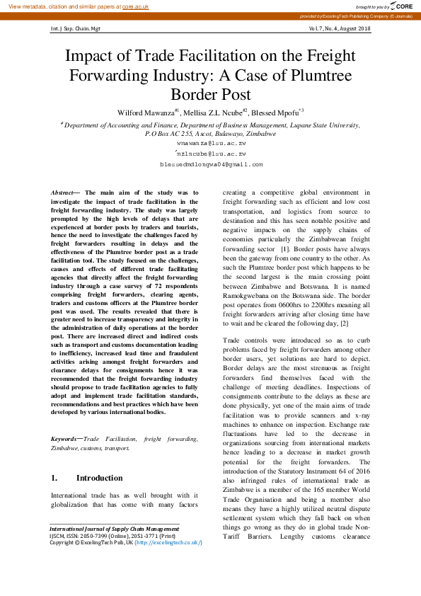 (PDF) Impact of Trade Facilitation on the Freight Forwarding Industry ...