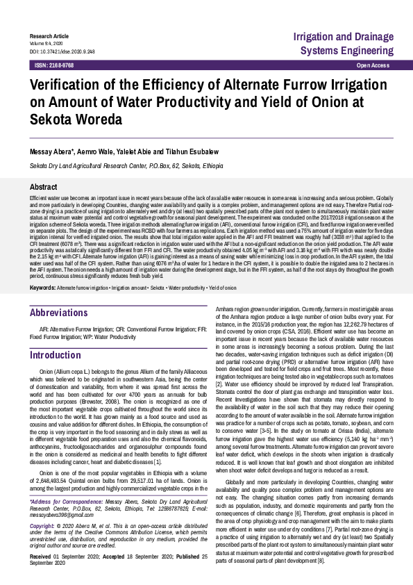 (PDF) Verification of the Efficiency of Alternate Furrow Irrigation on ...