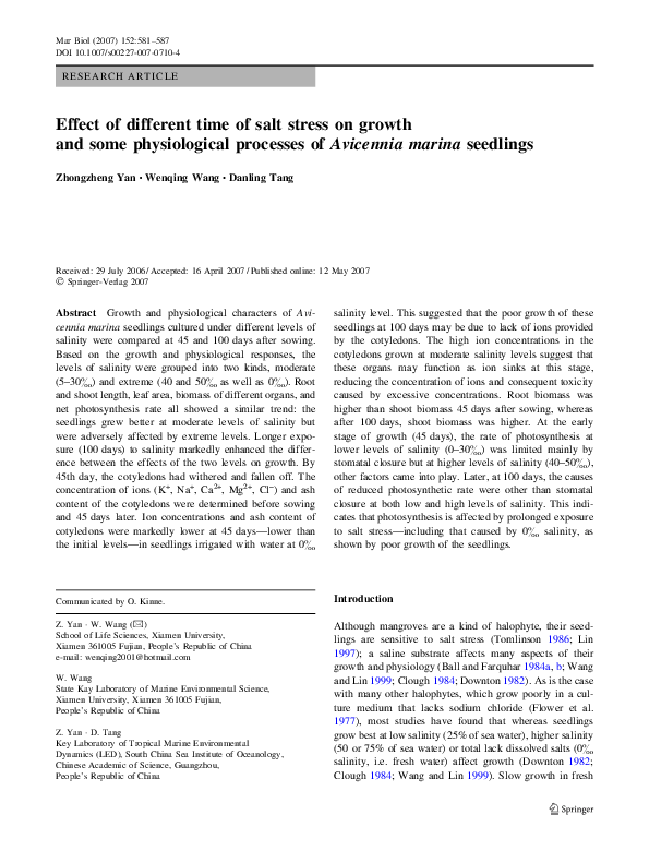 (PDF) Effect of different time of salt stress on growth and some ...