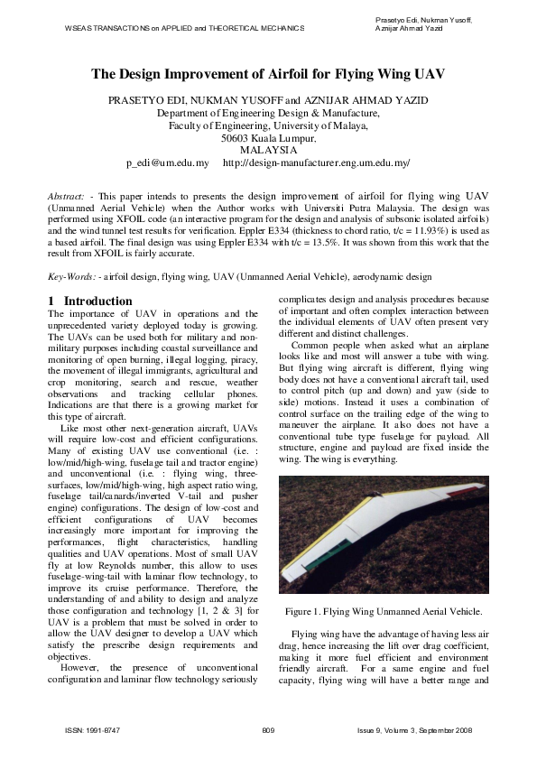 (PDF) The Design Improvement of Airfoil for Flying Wing UAV