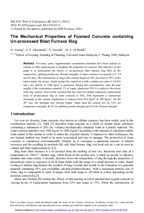 (PDF) The Mechanical Properties of Foamed Concrete containing Un ...