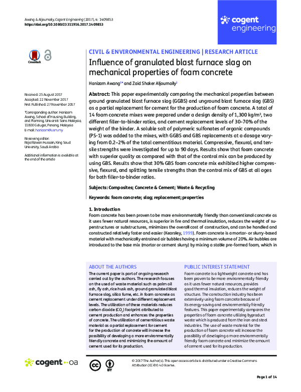 (PDF) Influence of granulated blast furnace slag on mechanical ...