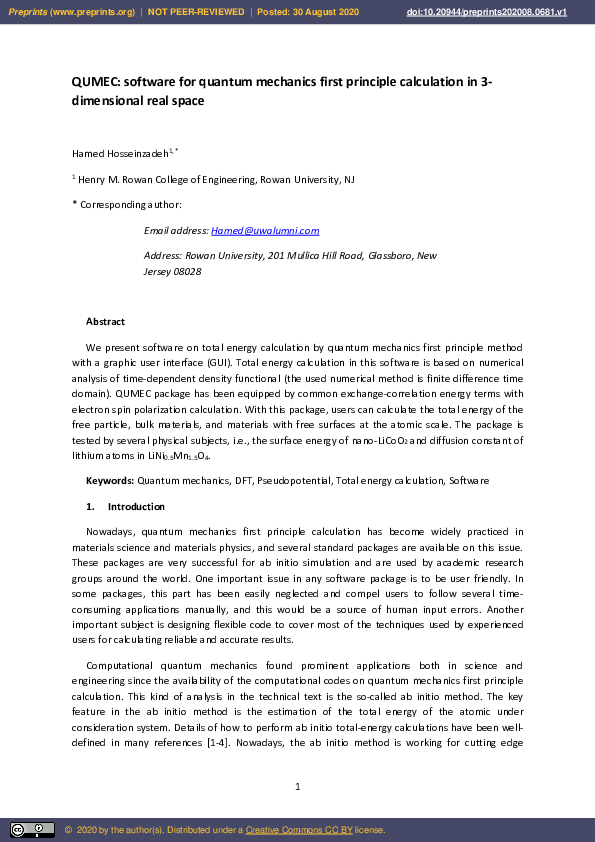 (PDF) QUMEC: Software for Quantum Mechanics First Principle Calculation ...