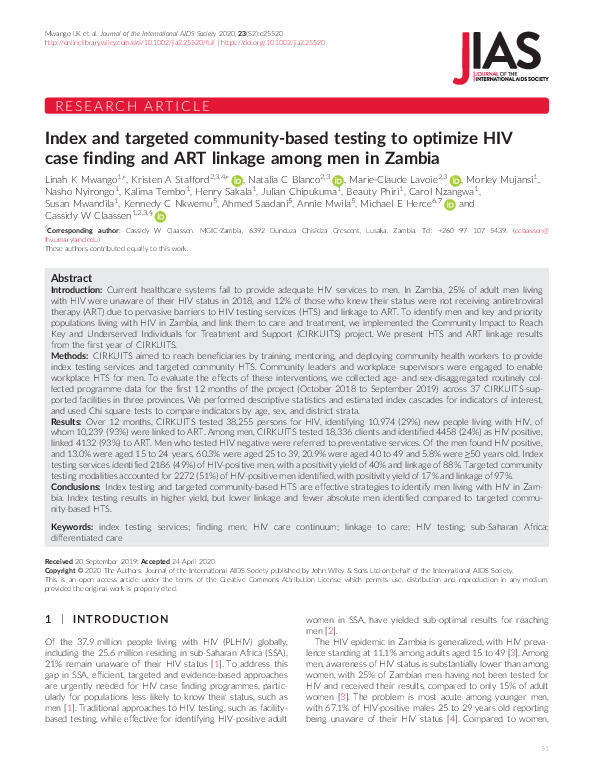 (PDF) Index and targeted community‐based testing to optimize HIV case ...