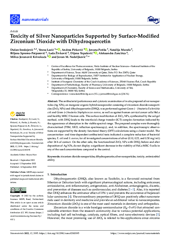 (PDF) Toxicity of Silver Nanoparticles Supported by Surface-Modified ...