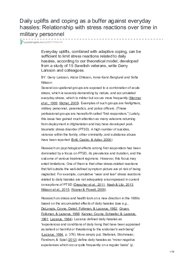 (PDF) Daily uplifts and coping as a buffer against everyday hassles ...