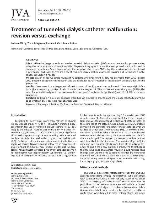 (PDF) Treatment of tunneled dialysis catheter malfunction revision