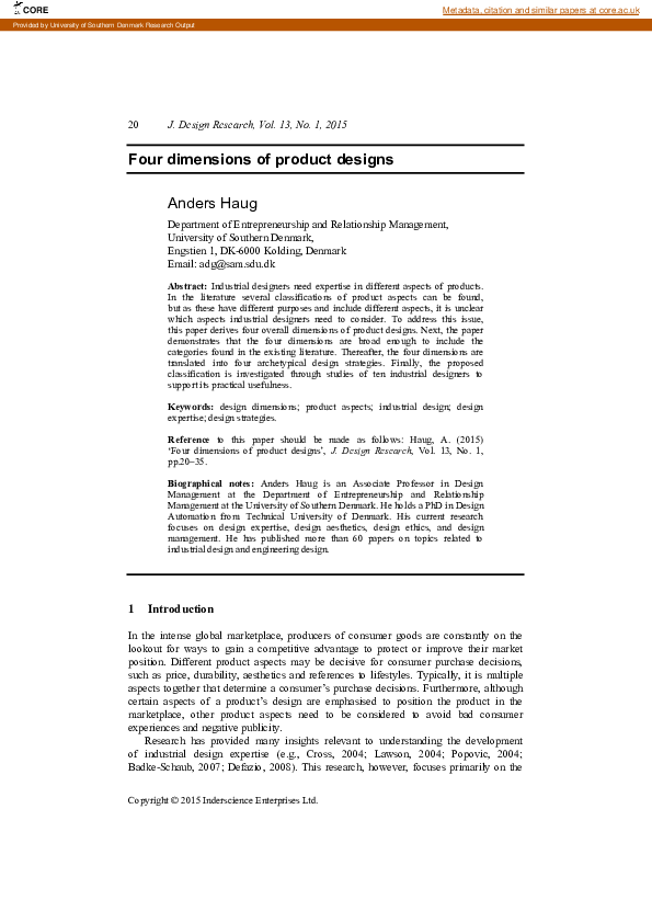 (PDF) Four dimensions of product designs