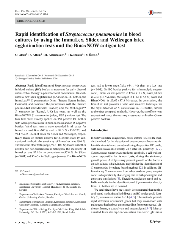 (PDF) Rapid Identification of Streptococcus pneumoniae in Blood ...