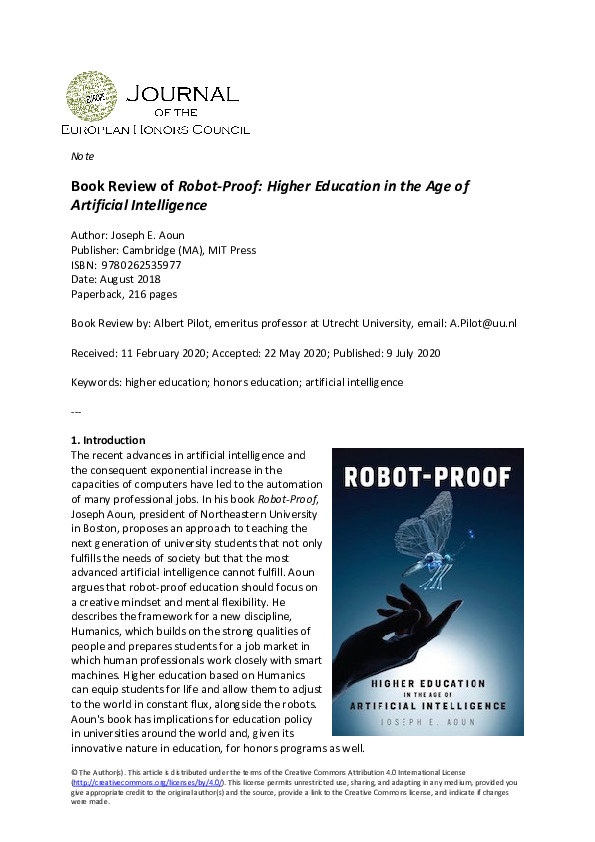 (PDF) Book Review of Robot-Proof: Higher Education in the Age of ...