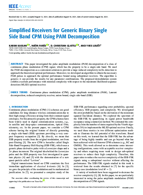 (PDF) Simplified Receivers for Generic Binary Single Side Band CPM ...