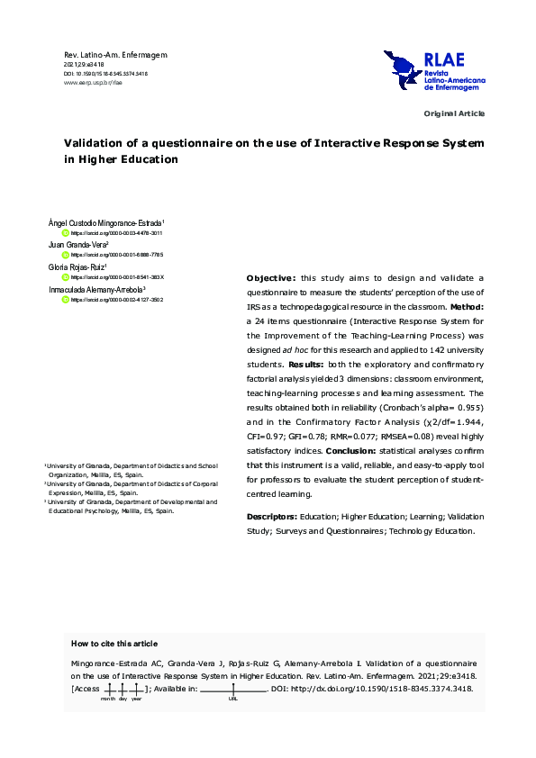 (PDF) Validation of a questionnaire on the use of Interactive Response ...