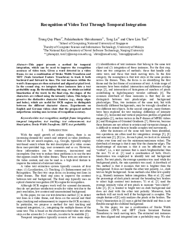 (PDF) Recognition of Video Text through Temporal Integration