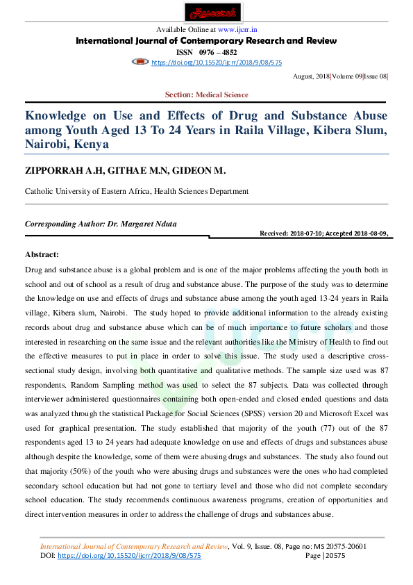 (PDF) Knowledge on Use and Effects of Drug and Substance Abuse among ...