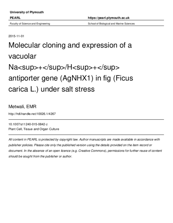(PDF) Molecular cloning and expression of a vacuolar Na+/H+ antiporter ...