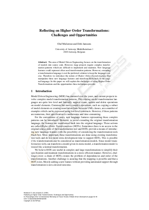(PDF) Reflecting on Higher Order Transformations: Challenges and ...