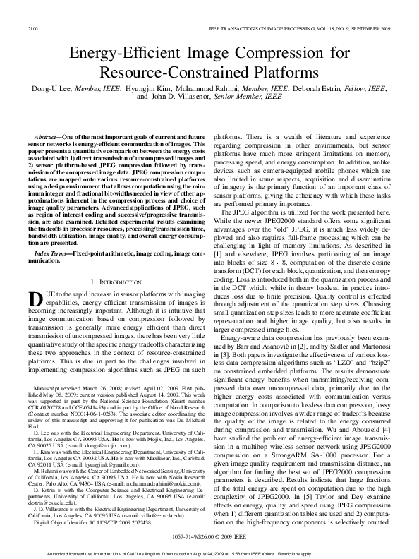 (PDF) Energy-Efficient Image Compression for Resource-Constrained Platforms