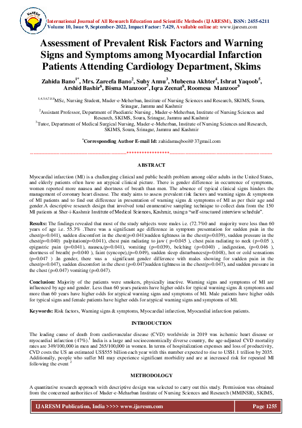 (PDF) Assessment of Prevalent Risk Factors and Warning Signs and ...