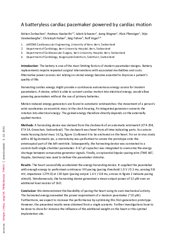 (PDF) A batteryless cardiac pacemaker powered by cardiac motion