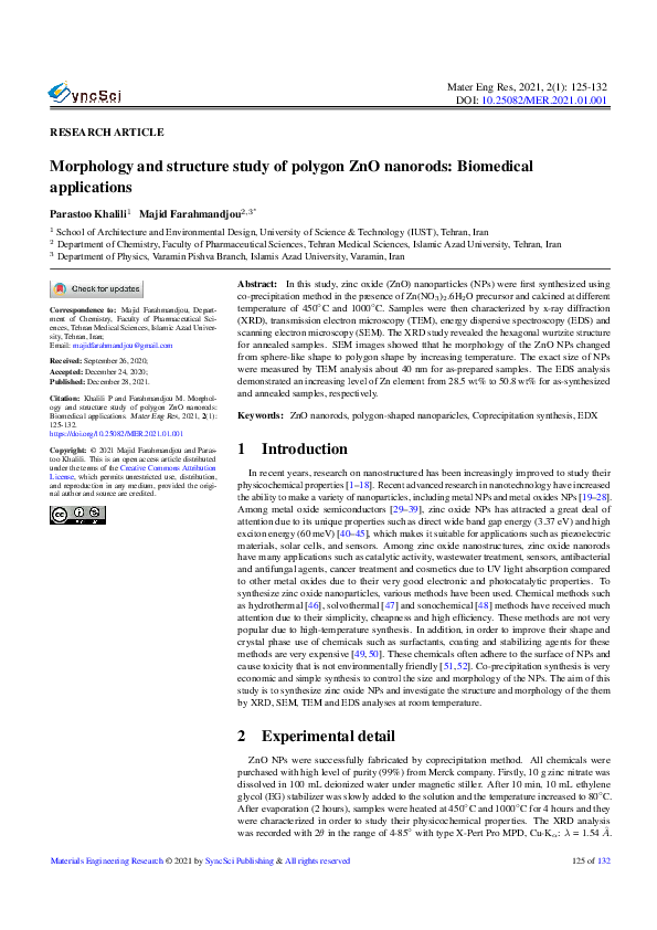(PDF) Morphology and structure study of polygon ZnO nanorods ...