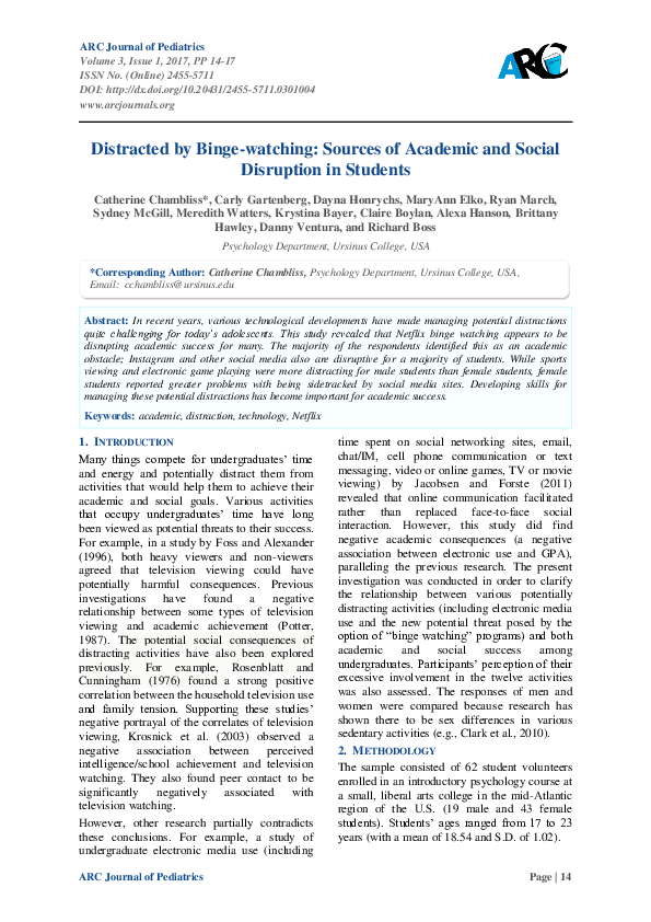 (PDF) Distracted by Binge-watching: Sources of Academic and Social ...