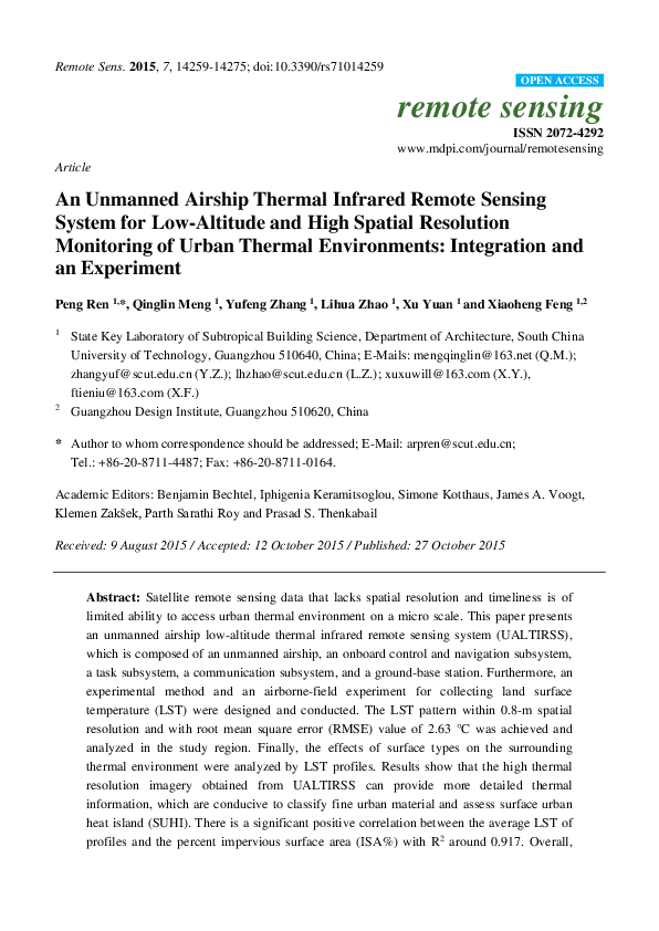 (PDF) An Unmanned Airship Thermal Infrared Remote Sensing System for ...