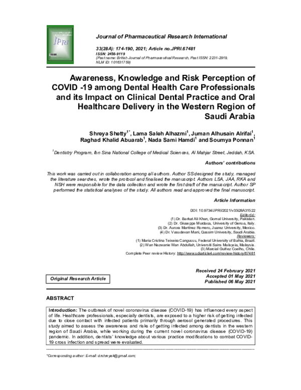 (PDF) Awareness, Knowledge and Risk Perception of COVID -19 among ...