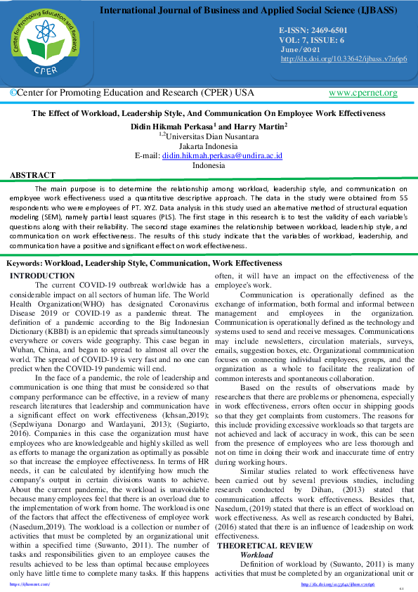 (PDF) The Effect of Workload, Leadership Style, And Communication On ...