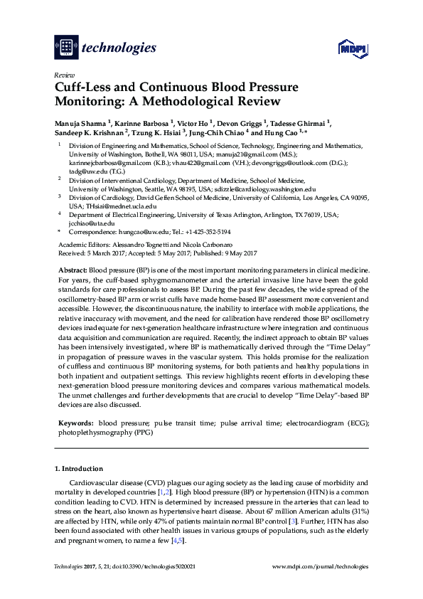 (PDF) Cuff-Less and Continuous Blood Pressure Monitoring: A ...