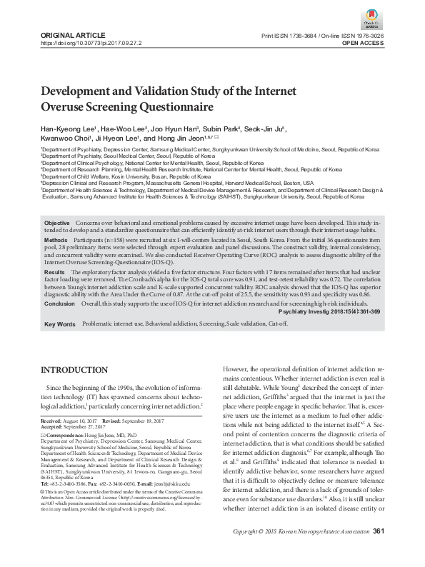 (PDF) Development and Validation Study of the Internet Overuse ...