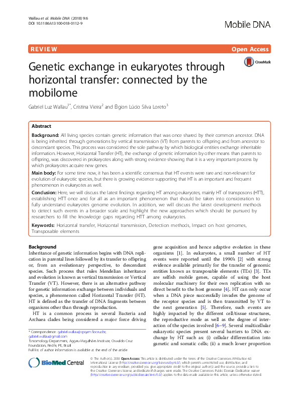 (PDF) Genetic exchange in eukaryotes through horizontal transfer ...