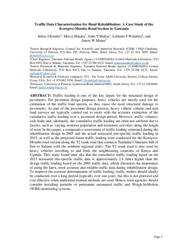 (PDF) Traffic Data Characterization for Road Rehabilitation: A Case ...
