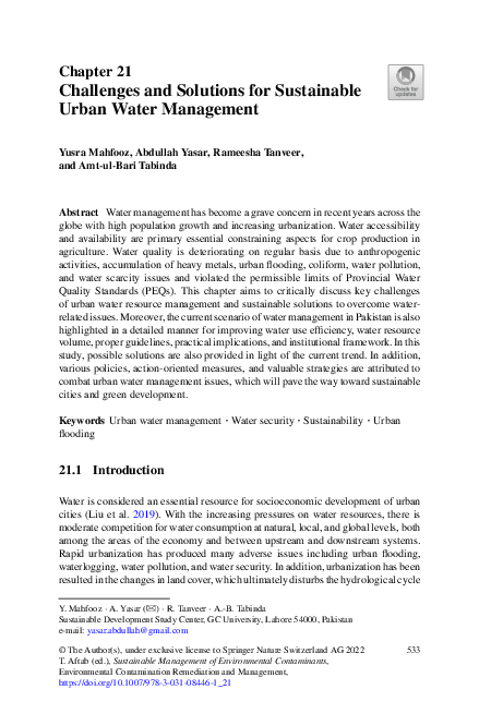 (PDF) Challenges and Solutions for Sustainable Urban Water Management