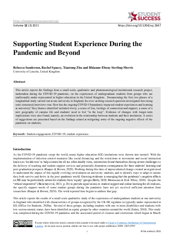 (PDF) Supporting Student Experience During the Pandemic and Beyond