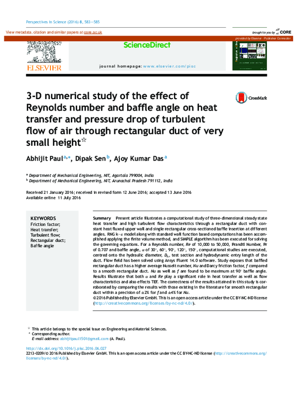 (PDF) 3-D numerical study of the effect of Reynolds number and baffle ...