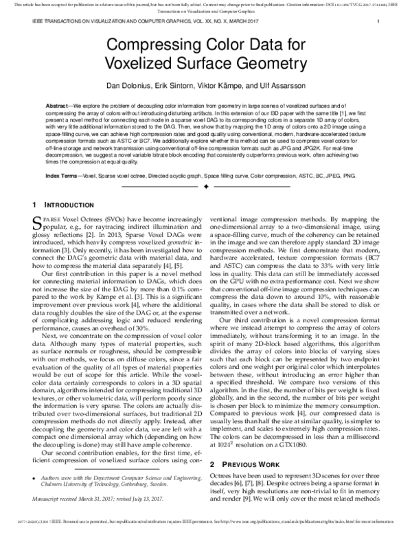 (PDF) Compressing Color Data for Voxelized Surface Geometry